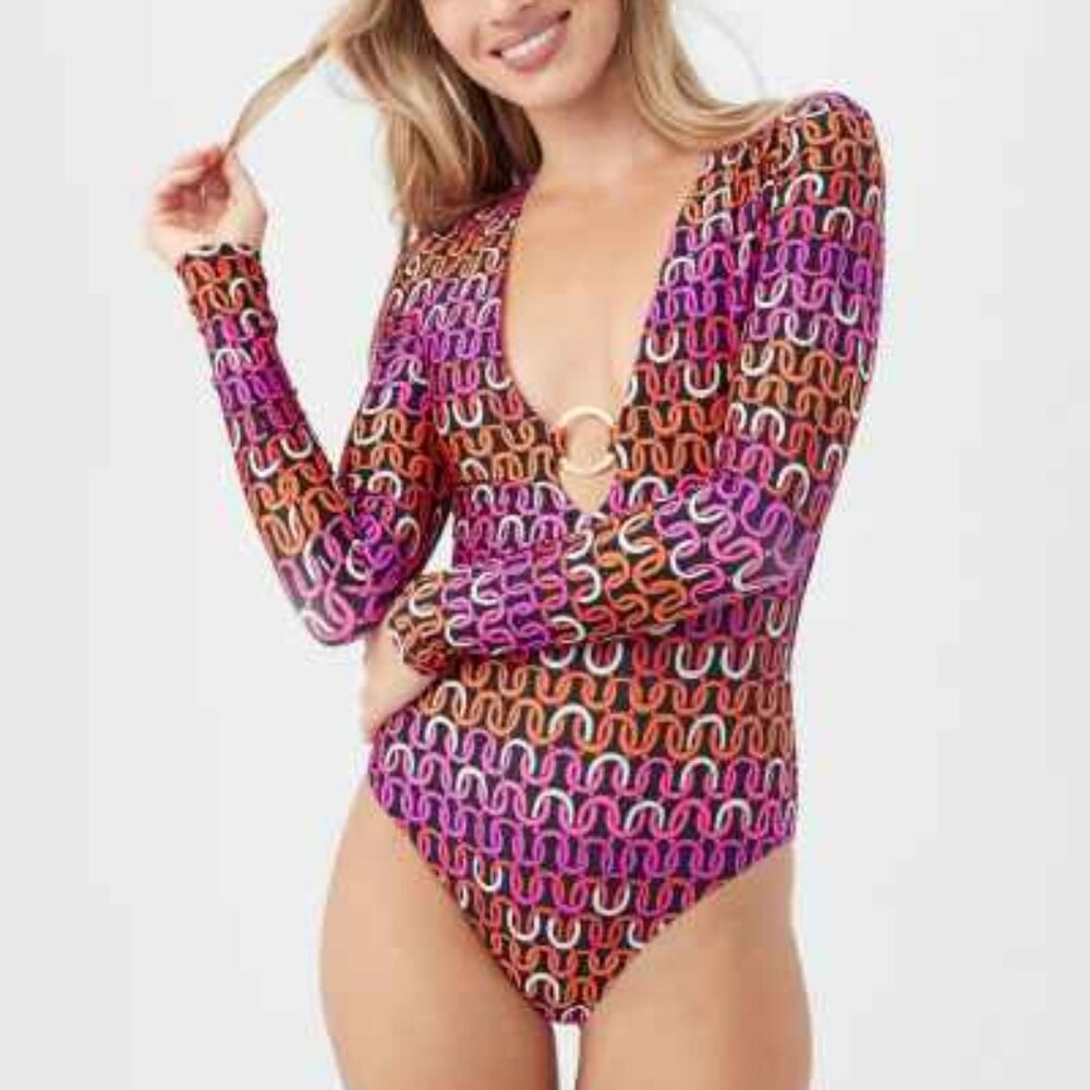 ❤️💜Trina Turk Echo Plunge RashGuard M~L ❤️💜FAV! - Picture 4 of 7